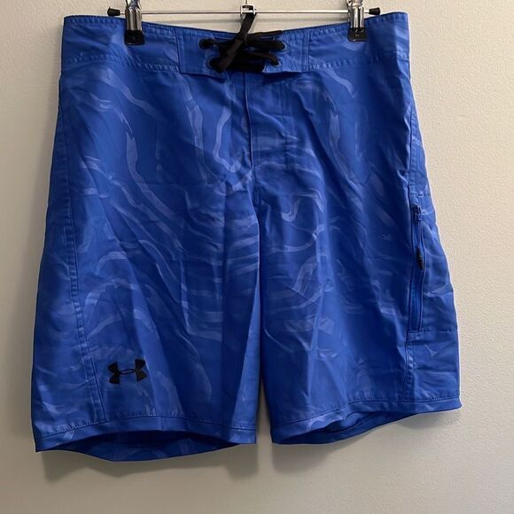 Under Armour Heat Gear Men's Blue Wave Print Loose Swim Board Shorts - Picture 1 of 7